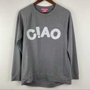 Isaac Mizrahi Meredith Statement size Small Gray White CIAO Sequin Sweatshirt